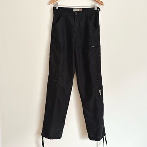 Y2K Vintage Black Stone Cargo Pants with Zippered Pockets and Drawstring Cuffs